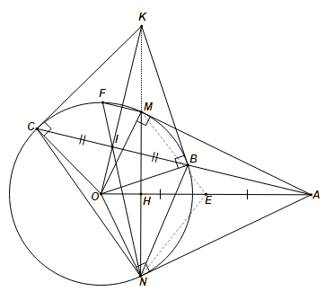 Hai tiếp tuyến của đường tròn (O) tại B và C cắt nhau tại K (ảnh 2)