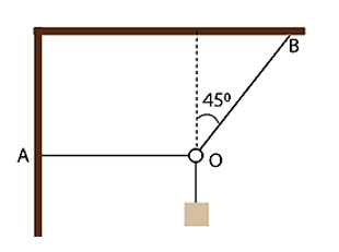 Một vật có trọng lượng 20 N được treo vào một vòng nhẫn O (coi là chất điểm). Vòng nhẫn  (ảnh 1)