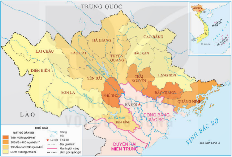 Quan sát lược đồ và thực hiện yêu cầu sau:  a. Cho biết những tỉnh có mật độ dân số trên 400 người/km2.  b. Nhận xét sự phân bố dân cư vùng Trung du và miền núi Bắc Bộ. (ảnh 1)