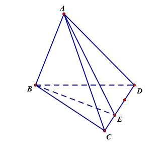 Cho tứ diện đều \(ABCD\) cạnh \(a\). \(E\) là điểm trên đoạn \(CD\) sao cho \(ED = 2CE\). (ảnh 1)