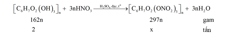 Từ 2 tấn cellulose có thể điều chế được bao nhiêu tấn cellulose trinitrate? (Làm tròn kết quả đến hàng phần trăm) (ảnh 1)