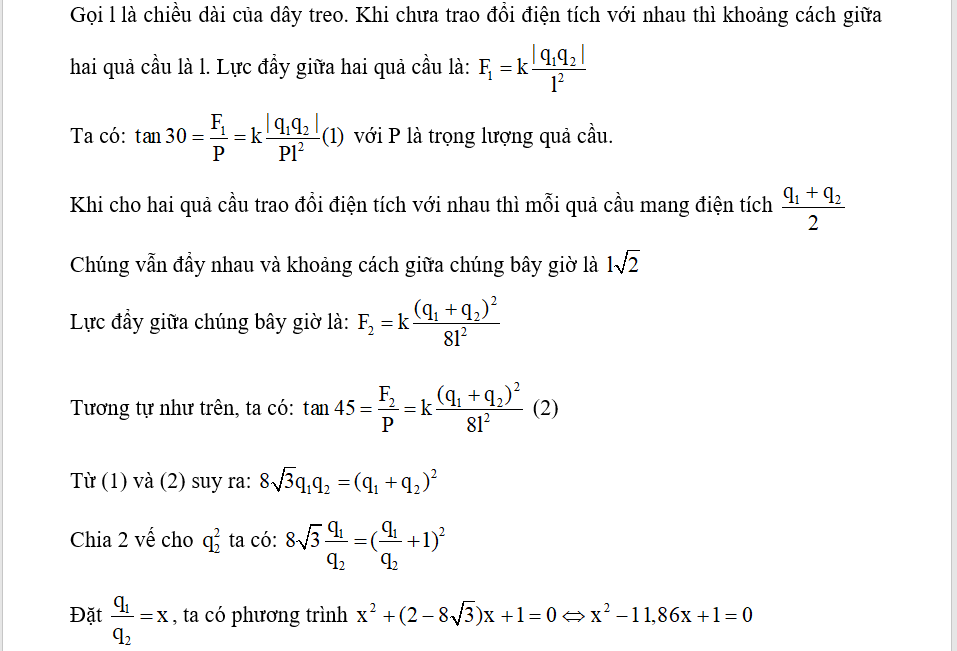 Tỉ số q1/q2 gần đúng bằng (ảnh 1)