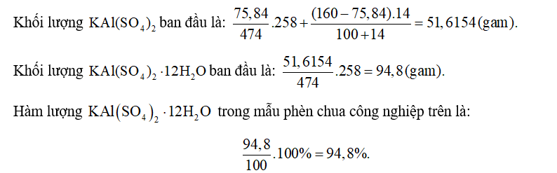 Hàm lượng  trong mẫu phèn chua công nghiệp trên là bao nhiêu phần trăm? (ảnh 1)