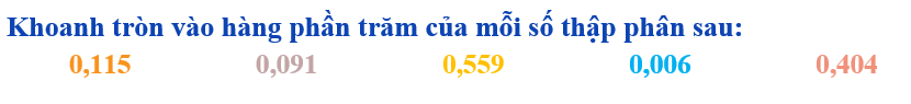 Khoanh tròn vào hàng phần trăm của mỗi số thập phân sau: (ảnh 1)