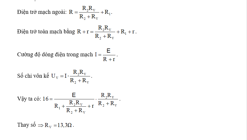 Tìm điện trở của vôn kế. (ảnh 1)