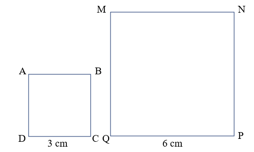 a) Nêu tỉ số giữa chu vi hình vuông ABCD với chu vi hình vuông MNPQ. (ảnh 1)