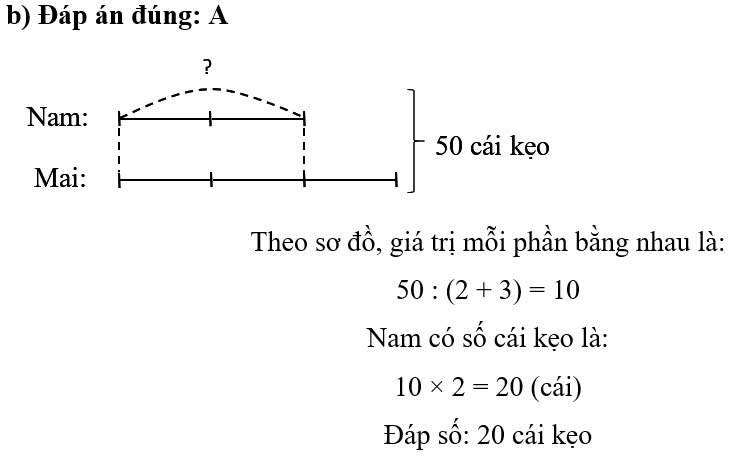 Hai bạn Nam và Mai có tất cả 50 cái kẹo. Số kẹo của Nam bằng   số kẹo của Mai. Hỏi Nam có bao nhiêu cái kẹo? 	 (ảnh 1)