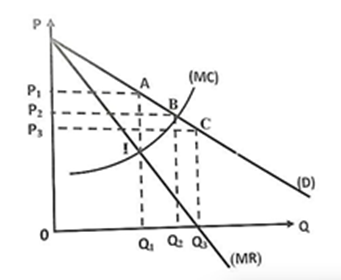 Để tối đa hóa lợi nhuận, doanh nghiệp độc quyền sẽ ấn định giá bán và sản lượng bán là : A. P2 và Q B. P2 và Q1 C. P3 và Q3 (ảnh 1)