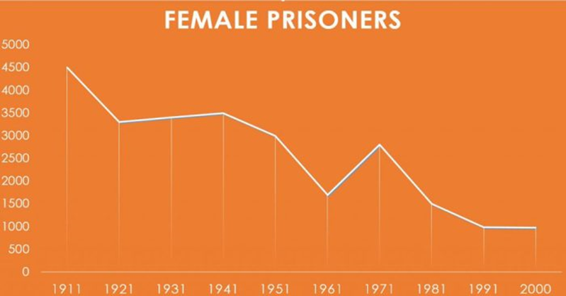 The graphs below show the prison population in a European country between 1911 and 2001. Summarise the information by selecting and reporting the main features, and make comparisons where relevant. Write at least 150 words. (ảnh 1)