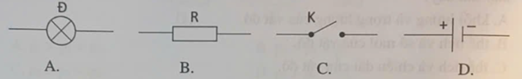 Trong mạch điện, nguồn điện được biểu diễn bằng kí hiệu nào sau đây? (ảnh 1)