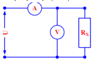 Cho mạch đo điện trở như hình vẽ. Sai số của phép đo phụ thuộc vào?                                                                     A. Sai số phép đo phụ thuộc vào nội trở của Vôn kế B. Sai số phép đo phụ thuộc vào nội trở của Ampe kế C. Sai số phép đo phụ thuộc vào nội trở vôn kế và ampe kế D. Sai số phép đo không phụ thuộc vào nội trở của các đồng hồ mà chỉ phụ thuộc vào sai số của điện trở cần đo (ảnh 1)