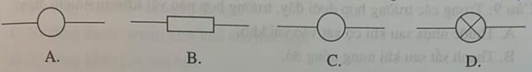  Trong mạch điện, bóng đèn dây tóc được biểu diễn bằng kí hiệu nào sau đây? (ảnh 1)