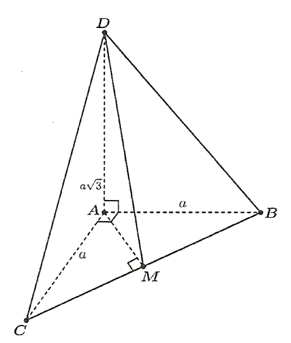 Cho tứ diện \(ABCD\) có \(AB,AC,AD\) đôi một vuông góc với nhau. Biết rằng \(AB = AC = a,AD = a\sqrt 3 \). (ảnh 1)