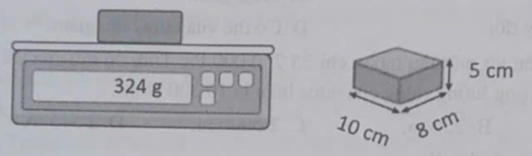 Khối lượng riêng của khối hộp sau bằng bao nhiêu? (ảnh 1)