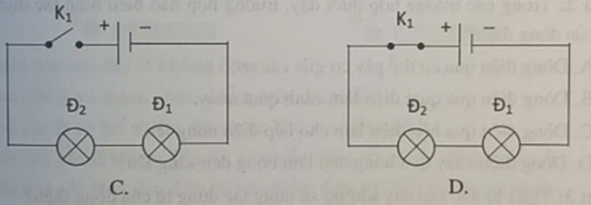 Mạch điện nào sau đây biểu diễn mạch điện gồm 1 nguồn điện, 2 bóng đèn mắc nối tiếp, (ảnh 2)