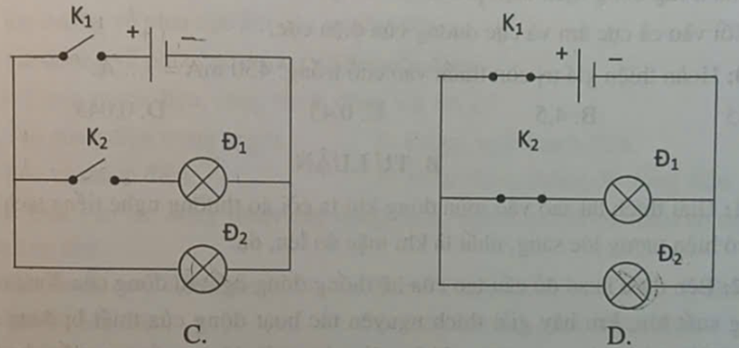 Mạch điện nào sau đây biểu diễn mạch điện gồm 1 nguồn điện, 2 bóng đèn mắc song song, (ảnh 2)