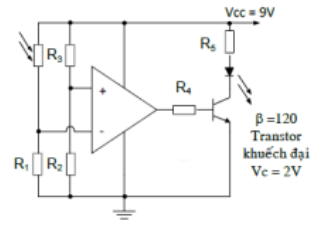 Trong mạch điện hình dưới, khi ánh sáng tăng thì:                                                                              A. V+ tăng  B. V+ không phụ thuộc vào ánh sáng C. V+ giảm  D. V+ =0 (ảnh 1)