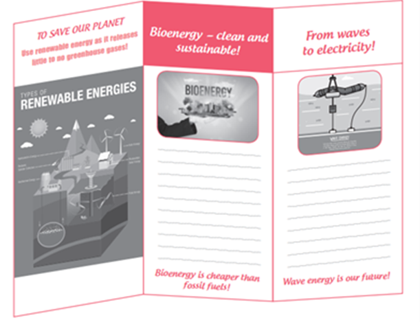 Look at the incomplete leaflet. Write two paragraphs of 60-75 words each to complete it. Use the suggested ideas in 1 and 2 to help you. (ảnh 1)