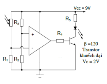 Mạch điện hình có chức năng là:                                                                  A. Khi có nhiệt độ thấp thì đèn led sáng B. Khi có ánh sáng thì đèn led sáng  C. Khi có ánh sáng thì đèn led tắt  D. Khi có nhiệt độ thấp thì đèn led tắt (ảnh 1)