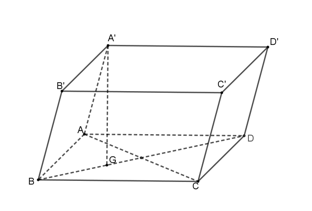 Cho hình hộp \(ABCD.A'B'C'D'\) có đáy \(ABCD\) là hình thoi có cạnh bằng \(2a\) và góc \(\widehat {ABC} = 60^\circ \) (ảnh 1)