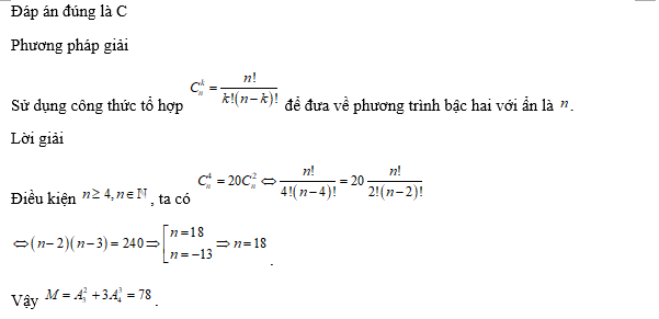 Tính giá trị  , biết rằng   (với   là số nguyên dương,   là số chỉnh hợp chập   của   phần tử và   là số tổ hợp chập   của   phần tử). 	 (ảnh 1)