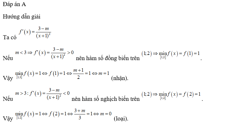 Tìm tất cả giá trị của   để giá trị nhỏ nhất của hàm số   trên đoạn   bằng 1.  (ảnh 1)