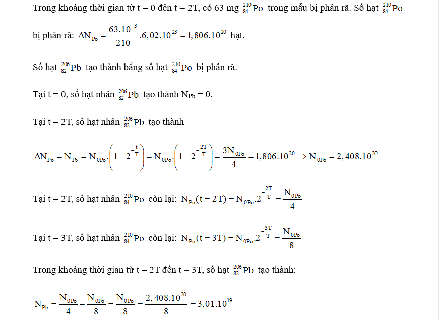 Trong khoảng thời gian từ t = 2T đến t = 3T, lượng  được tạo thành trong mẫu có khối lượng là bao nhiêu mili gam (mg)? (ảnh 1)
