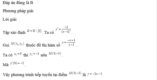 Phương trình tiếp tuyến của đồ thị hàm số   tại điểm có hoành độ   là: (ảnh 1)