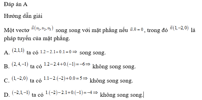 Vectơ nào sau đây song song với mặt phẳng  ? (ảnh 1)