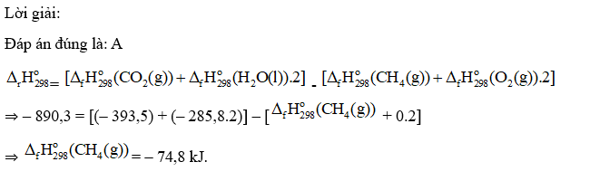 Nhiệt tạo thành chuẩn của khí methane là (ảnh 1)