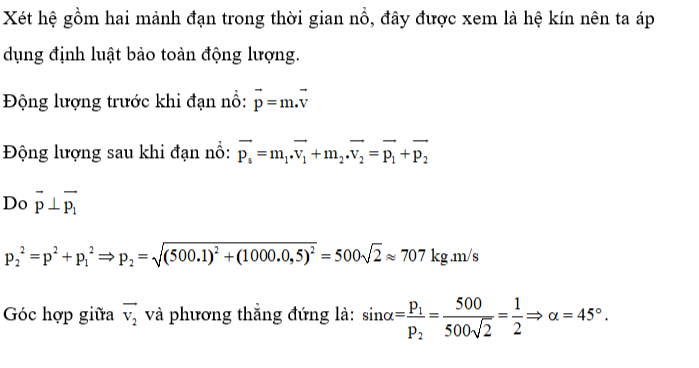 Xác định động lượng mảnh thứ hai? (ảnh 2)