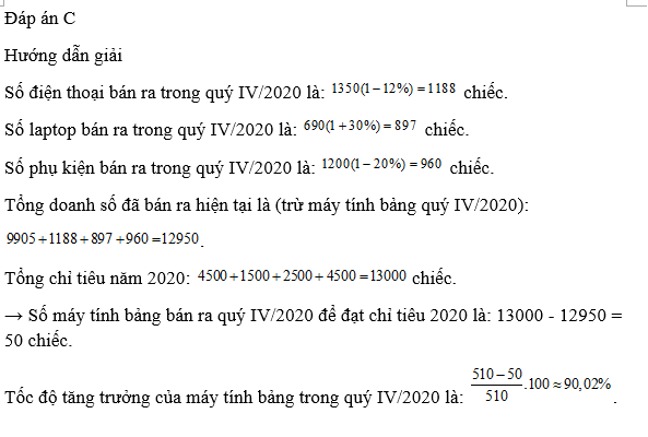 Tính tốc độ tăng trưởng của máy tính bảng để cửa hàng đạt đúng bằng tổng chỉ tiêu bán ra trong năm 2020. (ảnh 1)