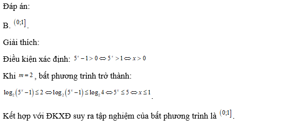 Khi  , tập nghiệm của bất phương trình là (ảnh 1)