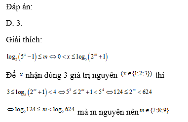 Gọi   là tập tất cả các giá trị nguyên của   sao cho bất phương trình có đúng 3 nghiệm nguyên. Số phần tử của   là 	 (ảnh 1)