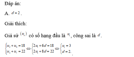 Ta có công sai của cấp số cộng   là  (ảnh 1)