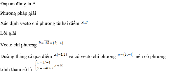 Phương trình tham số của đường thẳng đi qua hai điểm  . (ảnh 1)