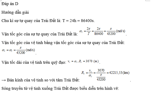 Sóng điện từ truyền thẳng từ vệ tinh đến điểm xa nhất trên Trái Đất mất thời gian là (ảnh 1)