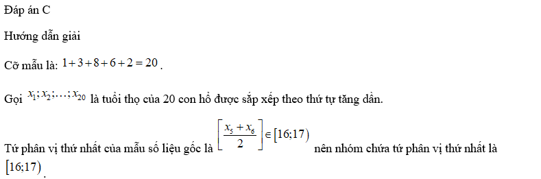 Nhóm chứa tứ phân vị thứ nhất là (ảnh 1)