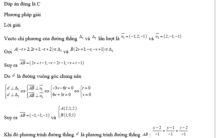 Xác định phương trình đường thẳng vuông góc chung của   và   (ảnh 1)