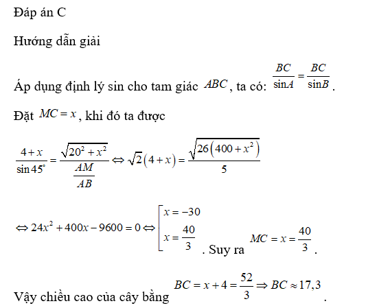 Chiều cao của cây (làm tròn đến hàng phần mười) bằng 	 (ảnh 1)