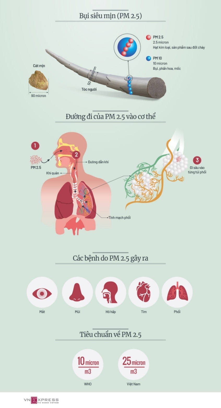 Cho biết tác hại của bụi mịn PM2.5 đến sức khoẻ. (ảnh 2)