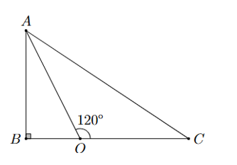 Một đài quan sát \(O\) cách ba vị trí \(A,B,C\) như hình vẽ dưới đây thỏa mãn \(OB = x\;{\rm{km}}\), (ảnh 1)