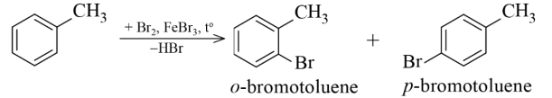 Sản phẩm chủ yếu trong hỗn hợp thu được khi cho toluene phản ứng với bromine theo tỉ lệ số mol 1:1 (có mặt FeBr3) là (ảnh 1)