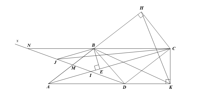 Cho hình bình hành ABCD  có AC > BD Gọi H , K  lần lượt là hình chiếu vuông góc của C  trên đường thẳng  (ảnh 1)