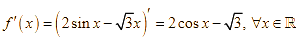 Cho hàm số f(x) = 2sin x - căn bậc hai 3 x a) f(pi/2) = -pi căn bậc hai 3 / 2 (ảnh 2)