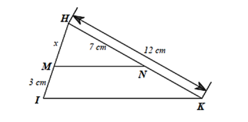 Cho hình vẽ bên, biết \(MN\parallel IK\).  Giá trị của \(x\) là (ảnh 1)