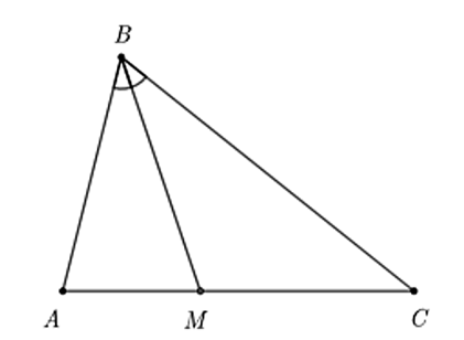 Cho tam giác ABC có BM  là tia phân giác của  tam giác ABC (M thuộc AC)  . Khẳng định nào sau đây là sai? (ảnh 1)