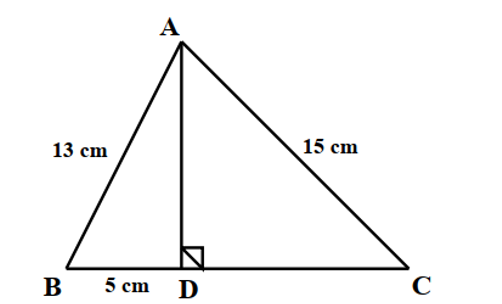 Cho tam giác nhọn \(ABC\) có \(AB = 13{\rm{ cm}}\), \(AC = 15{\rm{ cm}}\). Kẻ \(AD \bot BC\) (ảnh 1)