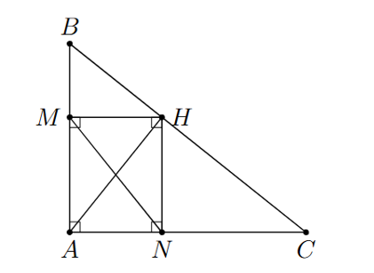 Cho tam giác ABC vuông tại A có AB = 6 cm, AC = 8 cm. Kẻ đường cao AH . Gọi M ,N lần lượt là hình chiếu của  (ảnh 1)