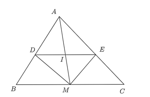 Cho tam giác ABC có đường trung tuyến AM , đường phân giác của góc AMB cắt AB ở D , đường phân giác của AMC  (ảnh 1)